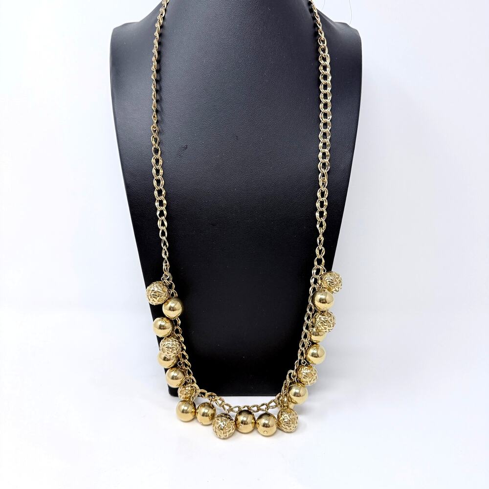 Rare Kate Spade Signed Gold Dangling Shiny Ball Statement Bib Necklace 34" Long